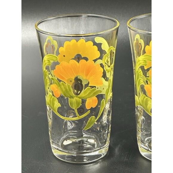 Vintage Hand-Painted Floral Juice Glasses made in Japan Orange Green Gold Dots - Picture 2 of 11
